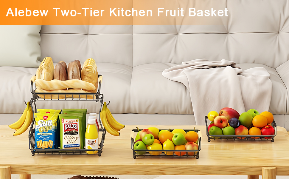 2 Tier Fruit Basket with Banana Hangers