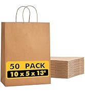 RACETOP 50 Pcs Kraft Shopping Bags 10x5x13 In Brown Paper Bags with Handles Bulk, Recycled Paper ...