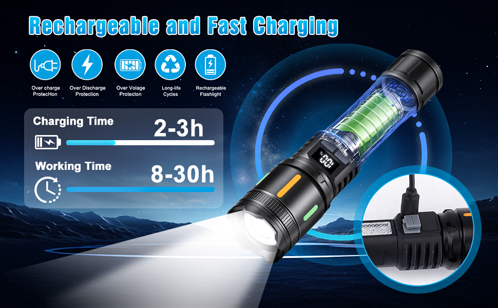 led flashlights; tactical flashlight rechargeable