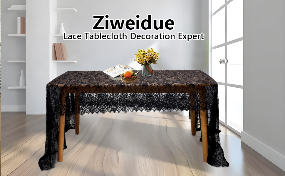 Black butterfly patterned lace tablecloth