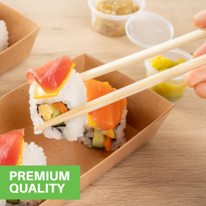 The pointy end of these disposable chopsticks easily picks up and places the food.