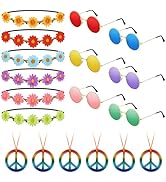 NEBURORA 18Pcs Hippie Costume Accessories Set 60s 70s Hippie Costume Accessories Set Daisy Headba...