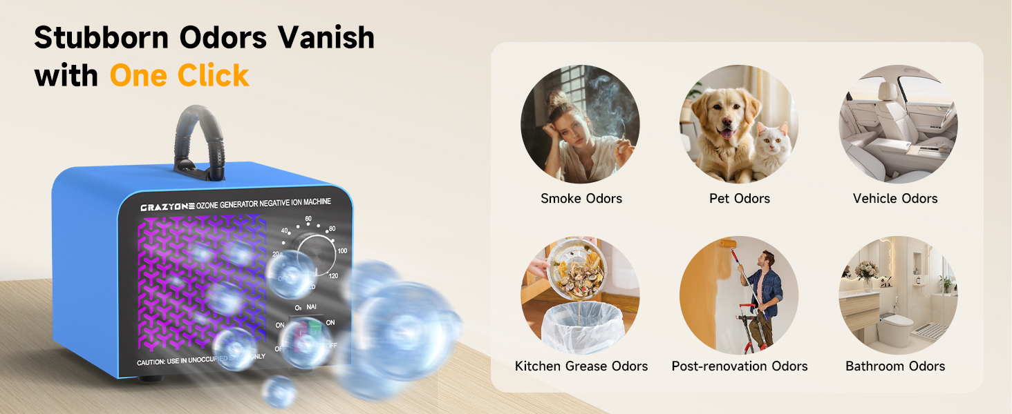 ozone odor eliminator perfect for pet smell, garbage areas, or post-renovation odor control