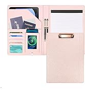 Leather Portfolio Organizer Women Clipboard with Storage Pink Clip Board for Notepad,Phone,Cards