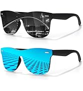 LINVO Trendy Polarized Mirrored Sunglasses Men Women, Flat One Piece Reflective Shades for Drivin...