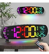 13.7" Digital Wall Clock Desk Clocks with Temperature, 11 RGB Colors, Night Lights, Alarms, Auto ...