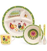 PHEENOWL Kids Dinnerware Set, 5-Piece Mealtime Tableware for Children &amp; Toddlers – Includes Divid...