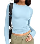 Trendy Queen Womens Long Sleeve T Shirts Fall Fashion 2025 Basic Crop Tops Going Out Outfits Y2k ...
