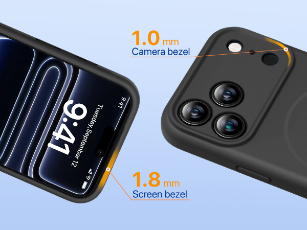 Text reads '1.0... Camera level' and '1.8...'. Product images showing black smartphone case with dual camera setup and technical specifications.