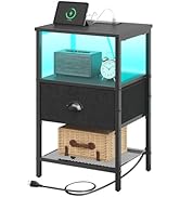 Sthmec Nightstands with Charging Station, LED Bedside Tables with Charging Station and Fabric Dra...