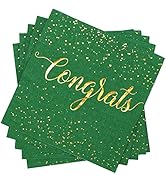 Whaline 80 Pack Graduation Cocktail Napkin Green Gold Foil Congrats Disposable Paper Napkins Beve...