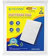 TICONN 2PK Plastic Mattress Bag for Moving Storage, Waterproof Mattress Protector Cover, Heavy-Du...