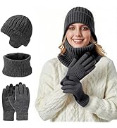 Vettres Winter Hat Scarf Gloves Set for Women Warm Knit Beanie with Touchscreen Gloves and Neck W...