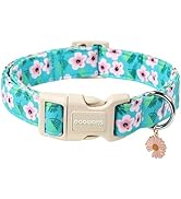 DOGWONG Spring Floral Cotton Dog Collar, Pink Flower Dog Collar Durable Soft Fabric Pet Dog Colla...