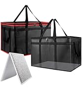 Insulated Food Delivery Bag with Baseboard for Doordash — 2PK XXXL Reusable Thermal Cooler Grocer...