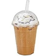[50 Pack] 16 oz BPA Free Clear Plastic Cup With Dome Lid for Iced Cold Drink Coffee Tea Juice Smo...