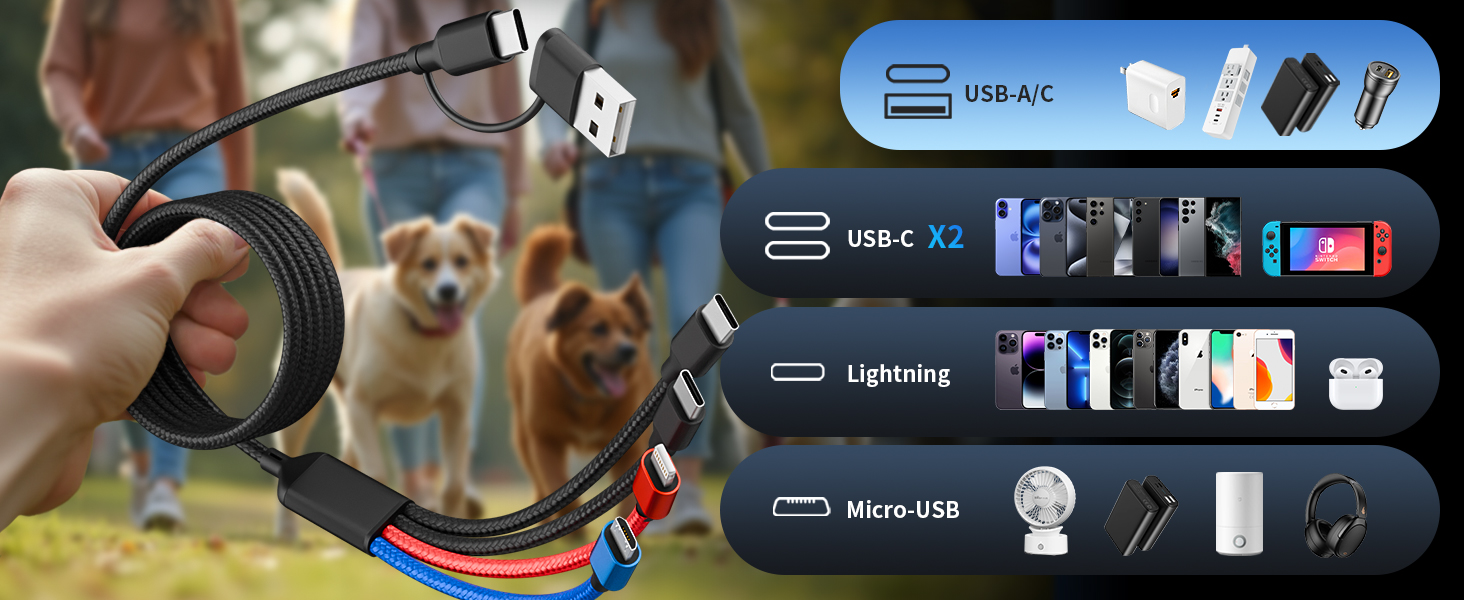 Travel 4 in 2 Charging Cable with Dual Type-C Port