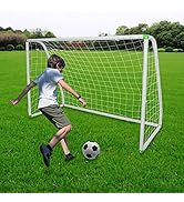 6'X4' Soccer Goals for Backyard Kids Portable Soccer Net with High-Strength Nets, Ground Stakes, ...