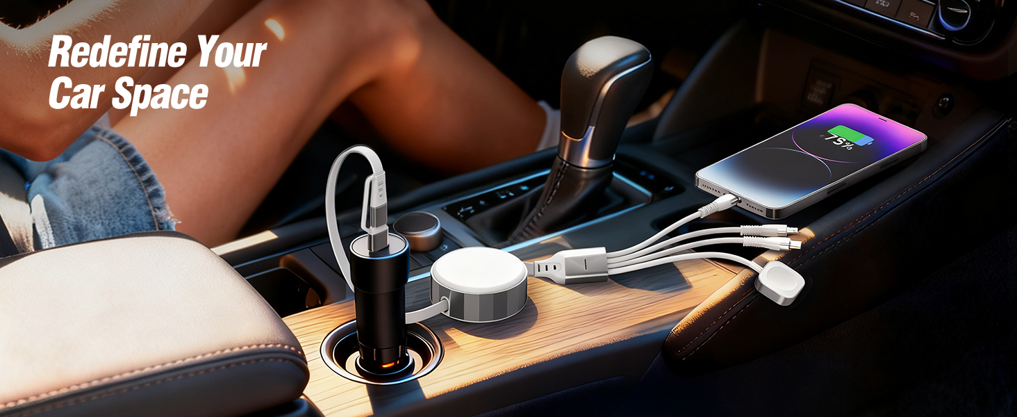 It can also be a retractable car charging cable to keep the car interior tidy.