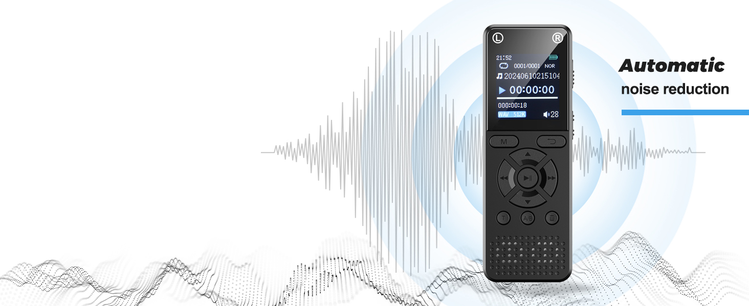 portable voice recorder with large color screen and simple one button control