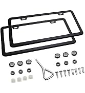 Black License Plate Frames, Ohuhu 2 PCS Matte Aluminum Car License Plate Holder Slim Design with ...