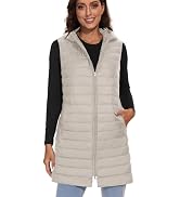 ELFJOY Long Puffer Vest Women Lightweight Down Vest with Hood Winter Warm Womens Vests Outerwear ...