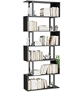 Gadroad 6 Tier Geometric Bookcase, Black Book Shelves, Modern Corner Bookcase Storage Shelf Wood ...