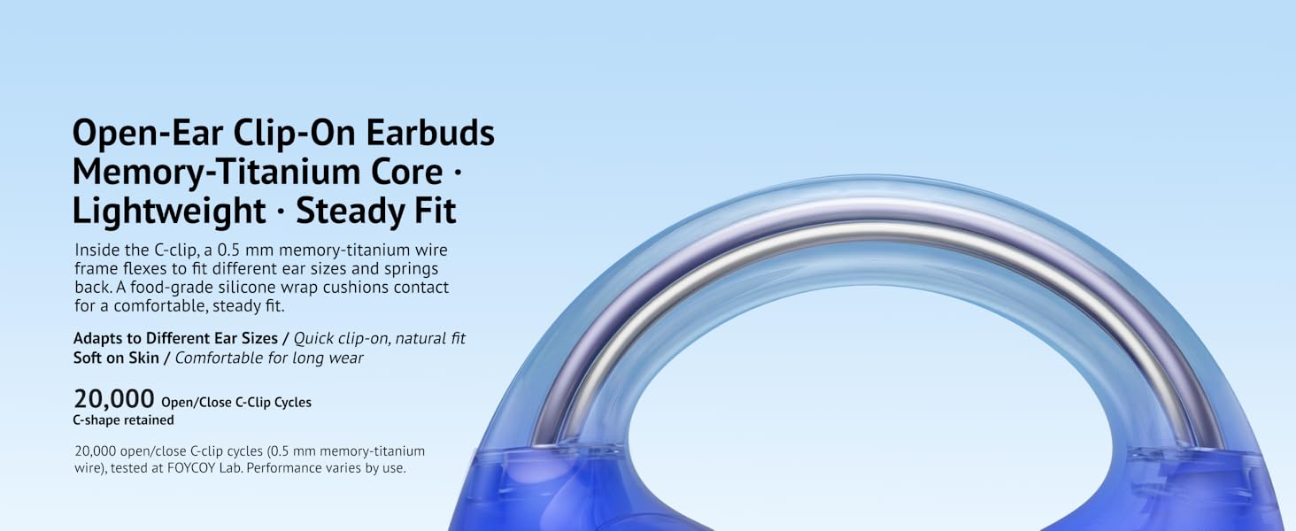 0.5mm memory-titanium wire core in flexible ear clip for secure fit.