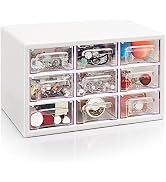 Desk Storage Organizer with 9 Drawers, FODIENS Stackable Desktop Craft Drawer Cabinet, Clear Stor...