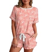 PrinStory Womens Pajama Set 2 Piece Short Sleeve Top and Shorts Pjs Cute Lightweight Pj Sets Soft...