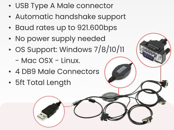 Connect your serial device diagram showing rs232 to usb adapter linking host system to printers