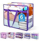 Budding Joy 6 Pack Clear Zippered Storage Bags for Clothes,40L Closet Organizers and Storage Cont...