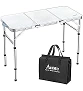 Anbte Camping Folding Table, 3ft Camping Table Aluminum Folding Table with 3 Adjustable Height Ma...