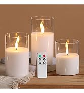 Eywamage Clear Glass Flameless Candles with Remote Timer, Flickering Battery LED Pillar Candles S...