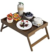 Artmeer Bed Tray Table with Folding Legs,Bamboo Breakfast in Bed for TV Table, Laptop Computer Tr...