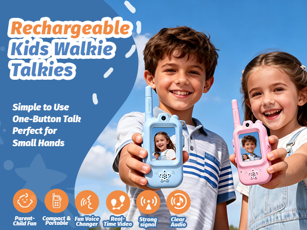kids video walkie talkies with real-time camera screen for indoor outdoor play
