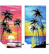 Oversized Microfiber Beach Towel Thin 2 Pcs, Pink Blue Sunset Seaside Double Sided Towel, Large S...