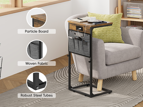 Slide Under Sofa Table with Metal Frame for Living Room Bedroom