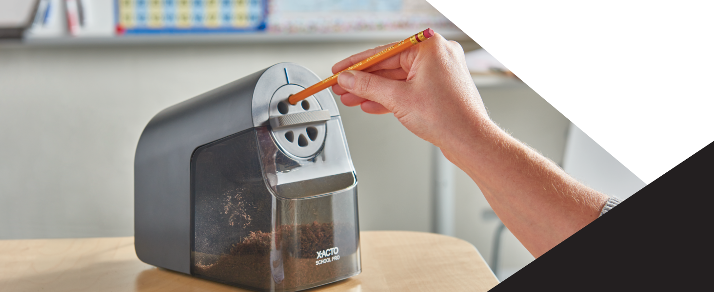 school pro electric sharpener in use woodcase sharp lead pointy desk classroom home office works