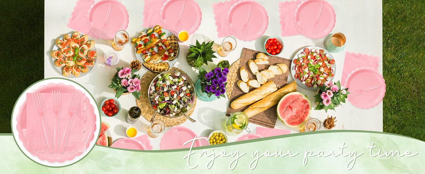 75 Pink Paper Plates and Napkins Disposable Set