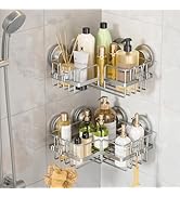 LEVERLOC 2 Pack Corner-adaptive Suction Cup Shower Caddies, Drill-Free Wall Mounted Basket, Stain...