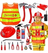 Noamus 18 Pcs Fireman Costume for Kids, Halloween Firefighter Dress-Up Toy Set, Kids Fireman Role...