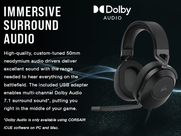 surround headset, dolby headset, dolby audio headset, 7.1 surround sound