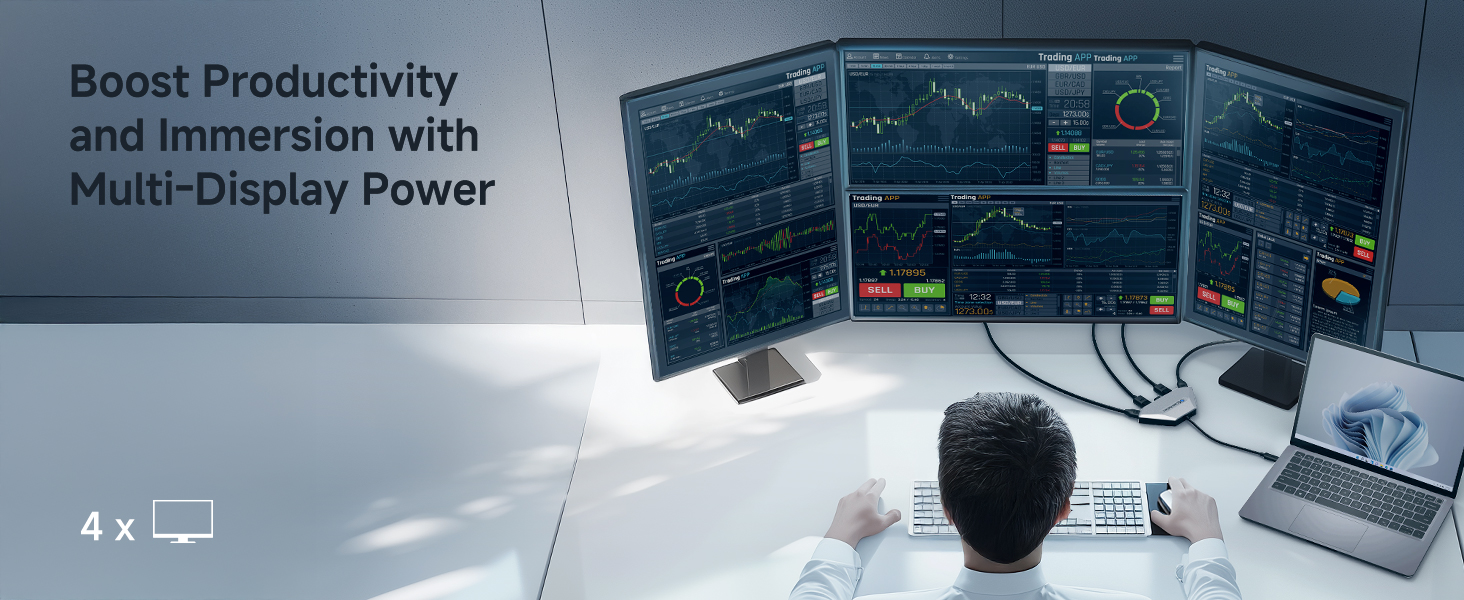 USB C hub with 140W Power Delivery, dual DisplayPort and HDMI ports for multi-monitor setups