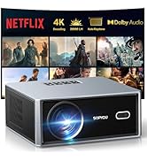 [Built-in Apps] Smart Projector with WiFi and Bluetooth, SOPYOU Outdoor Movie Projector 4K Decode...