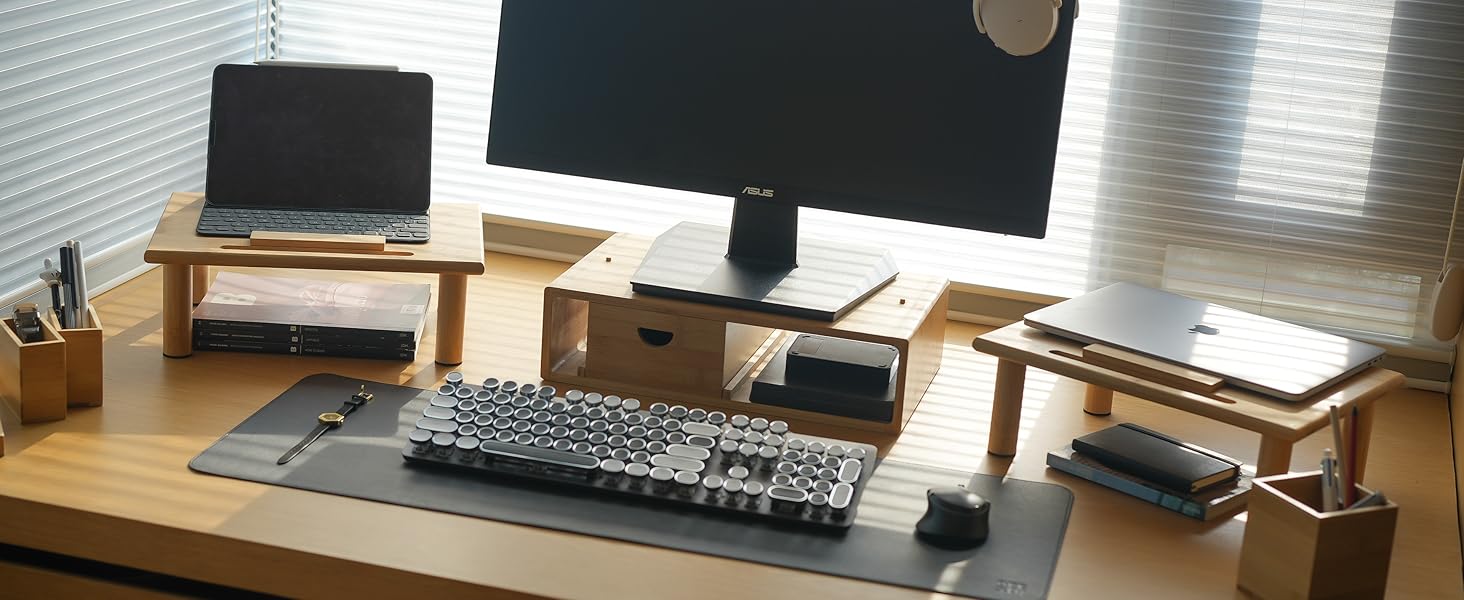 ROCDEER Adjustable Monitor Stand Riser in Bamboo