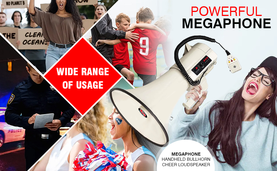 megaphones, bull horns, bull horn loud speaker, horn speaker, megaphone with mic, megaphone speaker