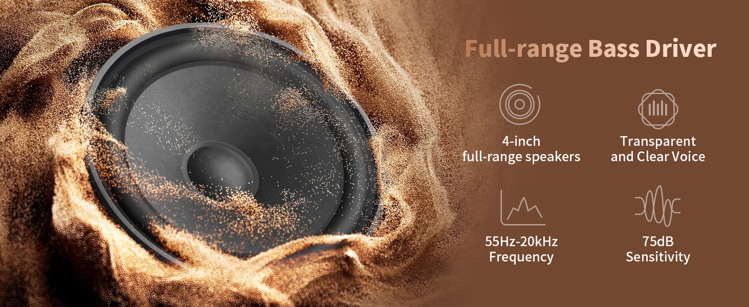 Passive bookshelf speaker with 4-inch full-range speaker, 55Hz-20kHz, sensitivity 75dB