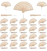 ZOOFOX 25 Pieces Sandalwood Fans, Wooden Handheld Folding Fan with Tassels and Present Bags, Vint...