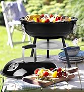 HaSteeL 14 Inch Charcoal Grill, Small Black Enamel Outdoor BBQ Grill, Mini Flat Top Kettle Barbec...